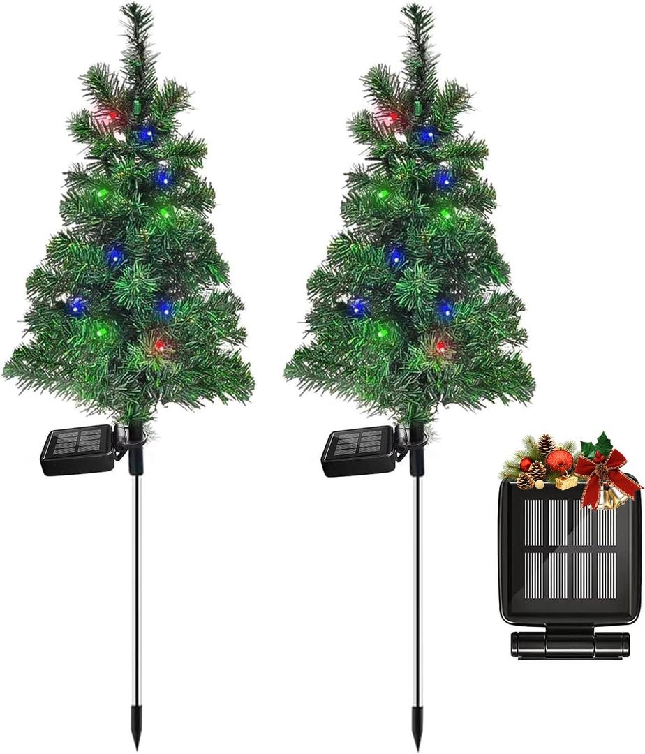Solar Christmas Tree Garden Stake Lights Waterproof Christmas Decorations Tree Lights Outdoor Xmas Tree Light Christmas Decor Pathway Lights Patio Yard ( 2pcs)