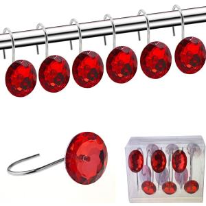 YUYIKES Shower Curtain Hooks Diamond Shape Shower Rings/Round Acrylic Decorative Rhinestones Bling Rolling Bathroom Bath Set of 12 Rings