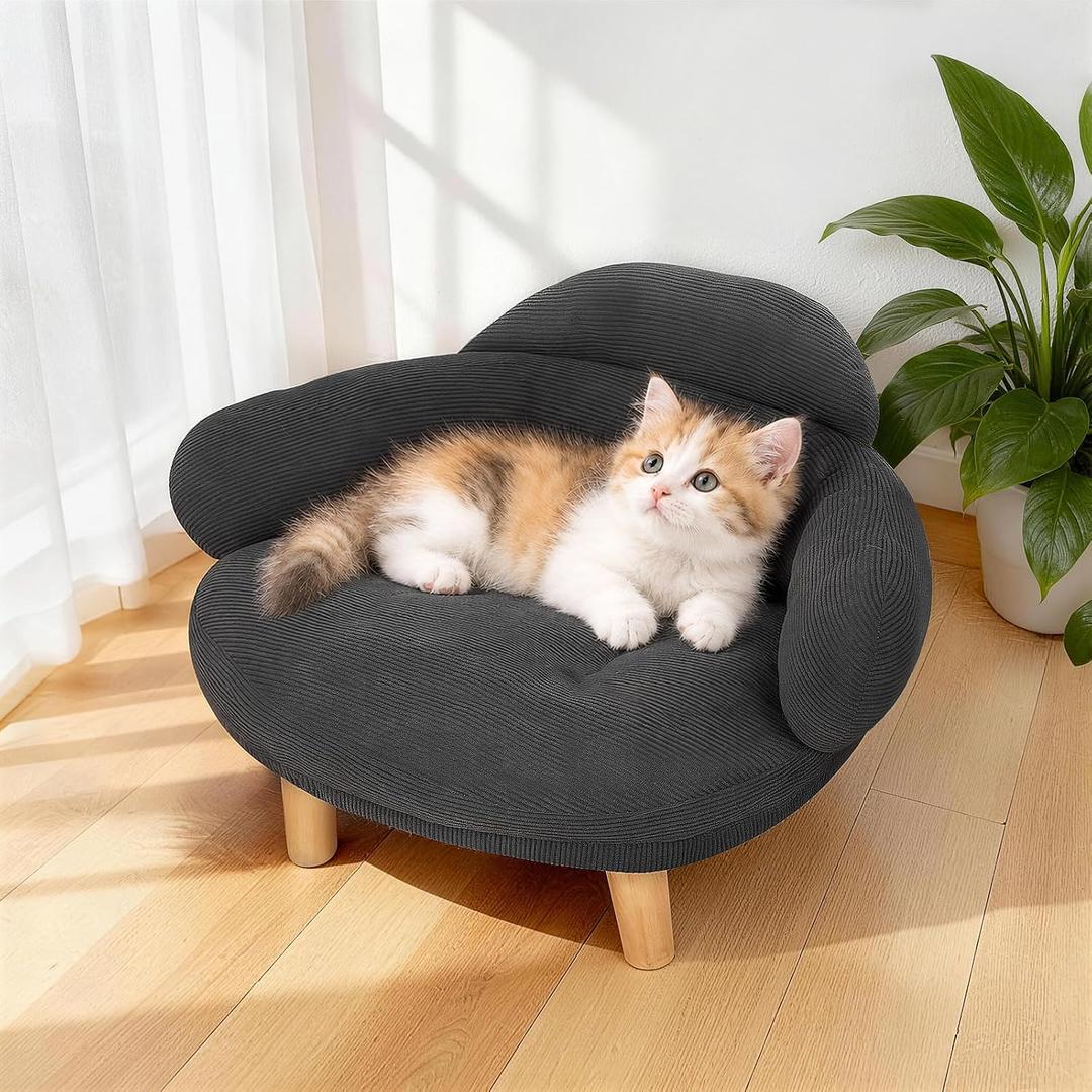 Kitten Gray Cat Sofa Bed, Pet Couch with Pine Wood Legs