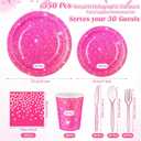 Hushee 350 Pcs 50 Guests Hot Pink Paper Party Plates and Cups Napkins Sets Holographic Glitter Disposable Dinnerware Plastic Forks Knives Spoons Birthday Bachelorette Wedding Party Supplie