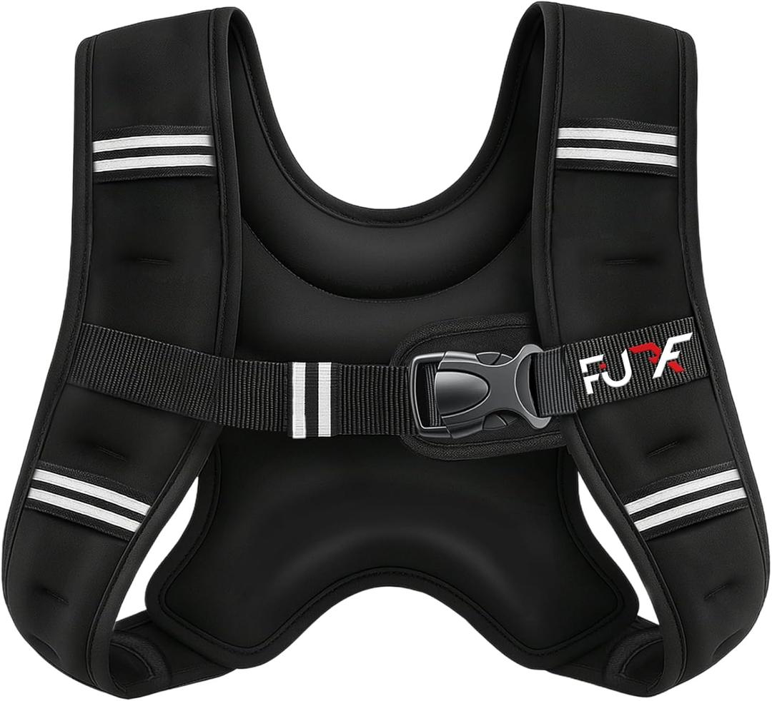 FUFF Weighted vest woman - 5lb/12lb/10lb/15lb/20lb/25lb/30lb Weights with Reflective Stripe, Weighted Vest for Men Women Strength Training Running Walking Jogging (Black)