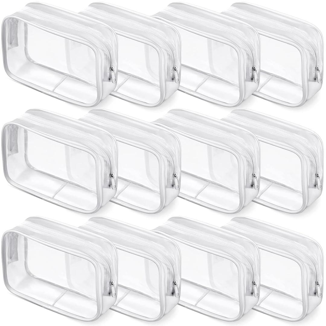 Weewooday 12 Pieces Clear Makeup Bags Cosmetic Storage Bags PVC Zipper Pouches Travel Waterproof Makeup Plastic Case for Women Organizing Toiletries Traveling Bathroom(Medium,White)