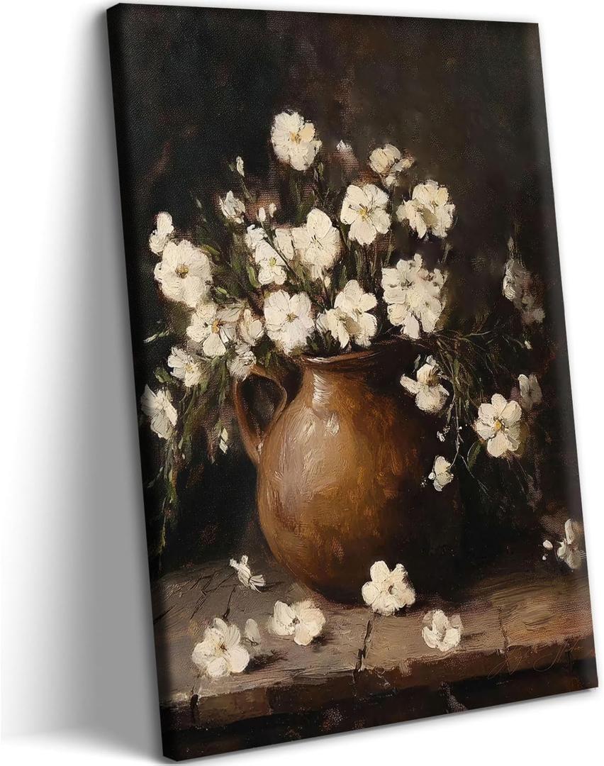 Vintage Farmhouse Floral Canvas Wall Art Rustic Botanical Still Life Poster Print for Living Room Bedroom Bathroom Studio 16x24 Inch Ready to Hang