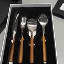 Wood Silverware Set for 4 Wooden Flatware Cutlery Utensils Set 18/10 Stainless Steel Walnut Handle 16 Piece Tableware Set for Home Kitchen Wedding Restaurant