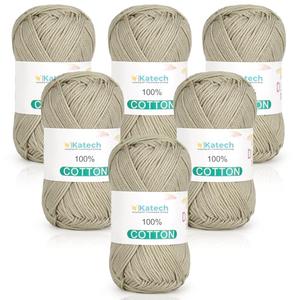Katech Pure Cotton Yarn for Crocheting & Knitting–Soft Sport Weight CYC #2, 6 Skeins (50g Each, 300g Total), Ideal Crochet Yarn for Dishcloths, Baby Clothes, Socks, Lightweight Scarves（Khaki Green）