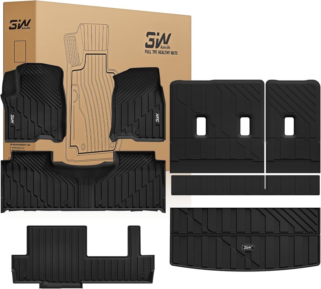 3W Floor Mats & Cargo Liner & Seat Back Mats for 2021-2026 Only 8 Seats Chevrolet Chevy Tahoe/GMC Yukon(Not Fit Yukon XL or Tahoe LS)/Cadillac Escalade(Not Fit Escalade ESV),All Weather Car Mats