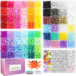 4 Boxes Pony Beads 72 Colors 9mm Friendship Bracelets Making Kit, Rainbow Kandi Beads Bulk Letter Beads for Name Bracelets Jewelry Making Crafts with Elastic String for Mothers Day Gifts
