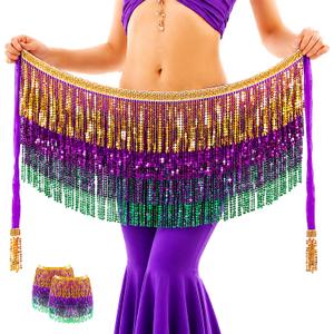 3 x Baisdan 2pack Sequin Skirts for Women (Waist/Bust Under 31.5"), Sparkly Skirts for Girls, Tassel Skirt (Purple)