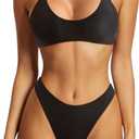 SUUKSESS Women High Waisted Thong Bikini Set Reversible String 2 Piece Swimsuit (Medium, 56 Black White)