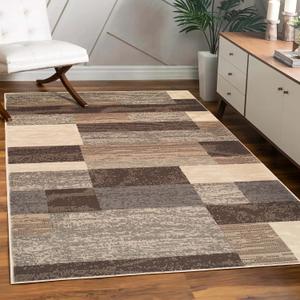 Superior Indoor Area Rug, Jute Backed, Modern Geometric Patchwork Floor Decor for Bedroom, Office, Living Room, Entryway, Hardwood Floors, Rockwood Collection, 3' x 5', Slate