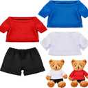 Zhanmai 4 Pcs Stuffed Bear Clothing Crew Neck Bear Shirt Basic Teddy Clothing Stuffed Animal Accessories Classic Plush Tiny Clothes with Black Jean Shorts Fit 12-18 Inches Teddy Dolls Gifts