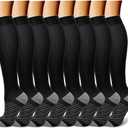 CHARMKING Compression Socks for Women & Men Circulation (8 Pairs) 15-20 mmHg is Best Support for Athletic Running,Cycling (Large-X-Large, 11 Black/Black/Black/Black/Grey)