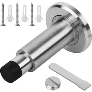 Adjustable Height Door Stopper,304 Stainless Steel Door Stop with Rubber Buffer, Wall Mounted Door Holder, Heavy Duty Doorstops Hardware for Home Office (Silver)