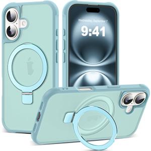 Compatible with iPhone 16 Case with Invisible Magnetic O-Ring Stand Military-Grade Translucent Case for iPhone 16 6.1" [Compatible with Mag-Safe][Great Grip Feeling], Blue