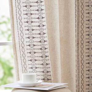 jinchan Boho Curtains for Bedroom Linen Blend Window Curtains Farmhouse Embroidered Bordered Drapes for Living Room 84 Inch Length 2 Panels Bohemian Light Filtering Grommet Drapes Grey on Beige