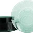 32 Pcs Transparent Green Plastic Plates, Elegant Floral Disposable Dessert Plates Combo Pack 7 inch Dessert Plate and 10 inch Dinner Plate, Fancy Green Dinnerware Set for Party, Wedding