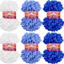 Threlaco 6 Pack Finger Loops Yarn Bulk Soft Chunky Yarn 600 G/ 6 Skeins for Mothers Day Beginners Knitting No Needles or Hooks(White, Light Blue, Dark Blue)