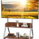 Rolling TV Stand with 2-Tier Wooden Shelf Stainless Steel Mobile TV Stand