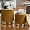 Round Ottoman with Storage, Yellow Velvet, Set of 2, 14.75"x14.75"x17.75" and 12.6"x12.6"x14.17"