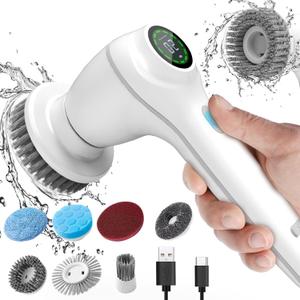 COO Electric Spin Scrubber, Cordless Cleaning Brush Scrubber, Home Power Scrubber for Cleaning Bathroom Kitchen, Cleaning Brush with 8 Replacement Heads Bathroom Cleaner (White, SX828)