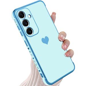 KANGHAR Compatible with Samsung S24 Plus 5G Case for Women Girl, Plating Edge Cute Love Heart Soft TPU Bumper with 4 Corners Shockproof Protection Phone Case Cover for Galaxy S24 Plus 5G(Blue)