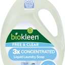 Biokleen Free & Clear Natural 3X Concentrated Liquid Laundry Detergent, 300 Loads, PlantBased, Hypoallergenic, Removes Stains & Fights Odors, Dye Free, Unscented
