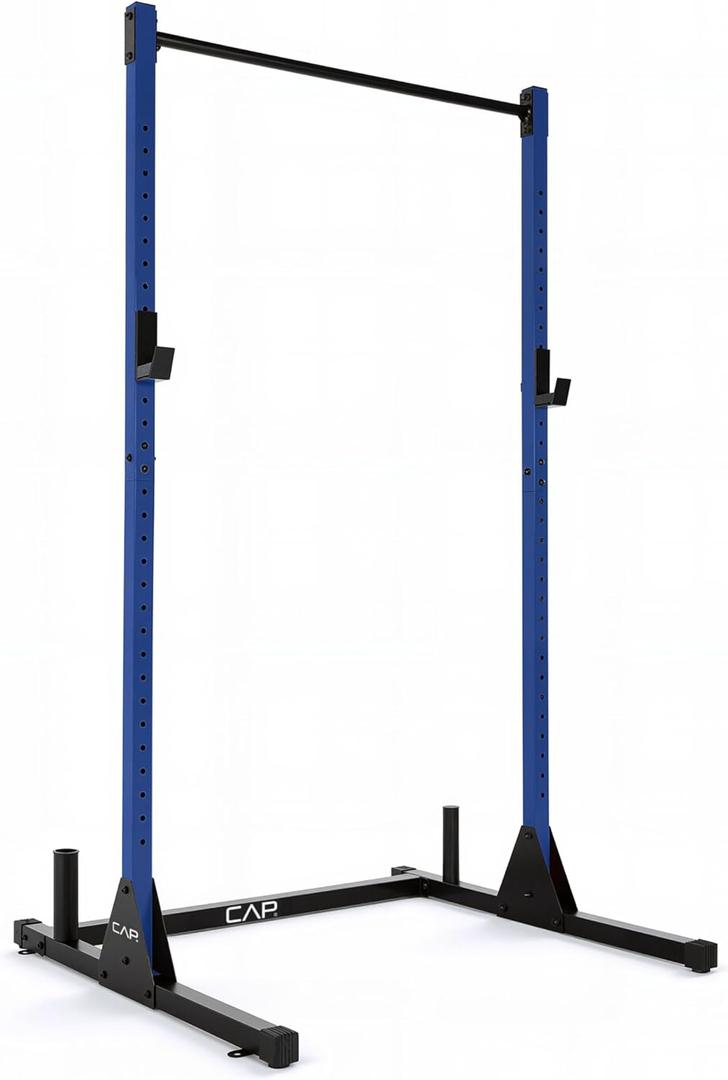 CAP Barbell Power Rack with Pull Up Bar & Attachments - Squat Rack & Strength Training Power Cage for Home Gym - Blue
