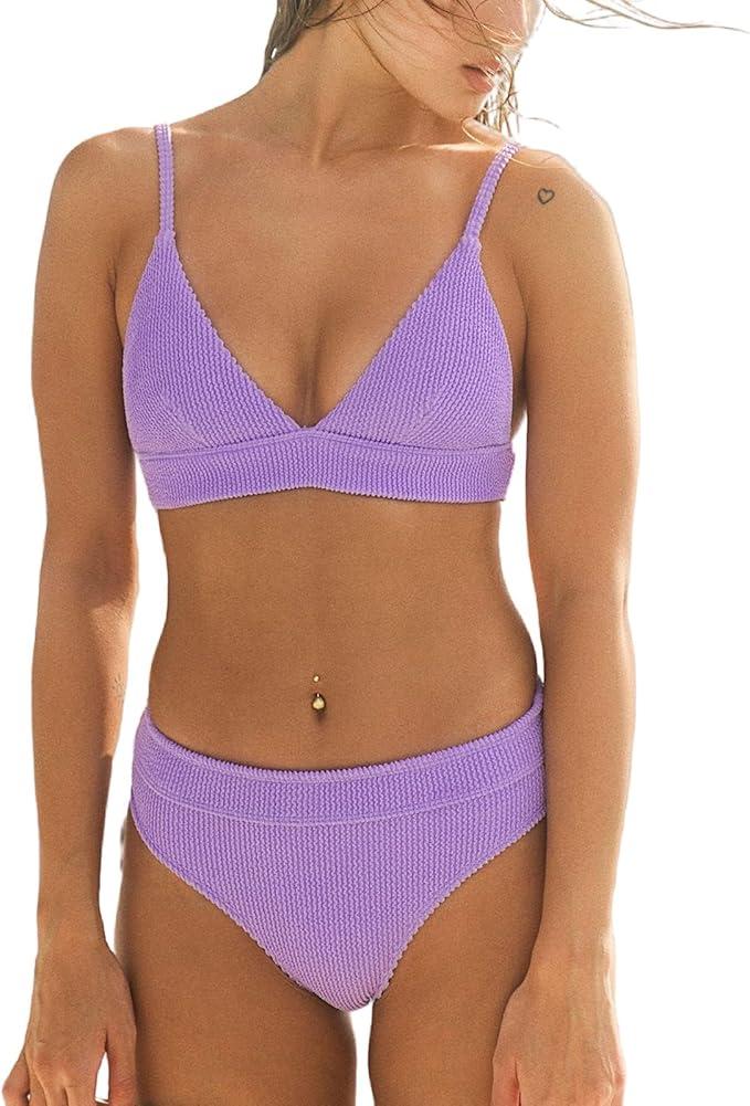 Bikini Sets for Women High Cut Bathing Suit 2 Piece High Waisted Cheeky Bottom Swimsuit, Large