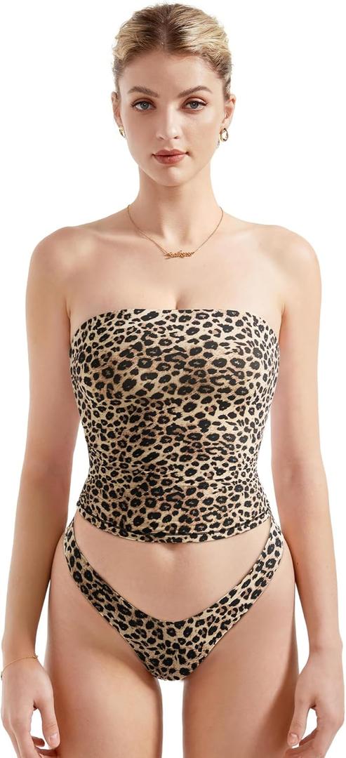 SUUKSESS Women Sexy Tube Top Summer Y2K Going Out Double Lined Basic Tank Top (Small, Leopard)
