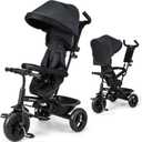 INFANS Kids Tricycle, 6 in 1 Baby Trike Toddler Bike with Reversible Seat, Adjustable Push Handle, Control Direction, Removable Canopy, Safety Harness, Belt, Storage, 9-60 Months (Black) (37 x 19.5 x 43)