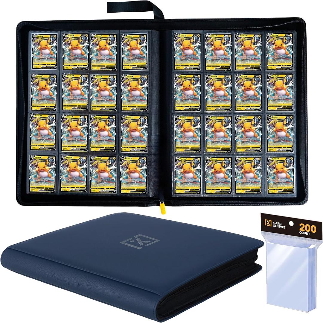 X PRO 1000+ Card Binder - Comes with 200 Card Sleeves | Compatible with TCG, Sports, MTG & More - Ringless Trading Card Binder | 1000 Pockets | TCG Binder (Midnight Blue)