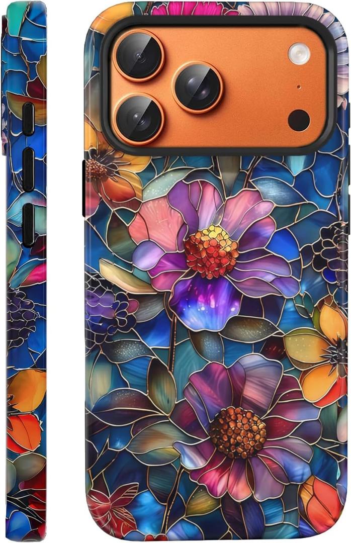 Compatible with iPhone 17 Pro Case 6.3, Cute Floral Flower Patterns Shockproof Protective Aesthetic Phone Case with Stylish Designs for Women Girl, Vibrant Defined Blossoms