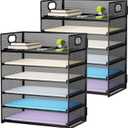 Marbrasse 2 Pack Desk Organizer with Handle, 6 Tier Paper Letter Tray, Mesh Desk File Organizer for Office, School and Home