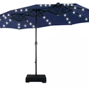 PHI VILLA
15 ft. Market Patio Umbrella With Lights Base and Sandbags in Blue