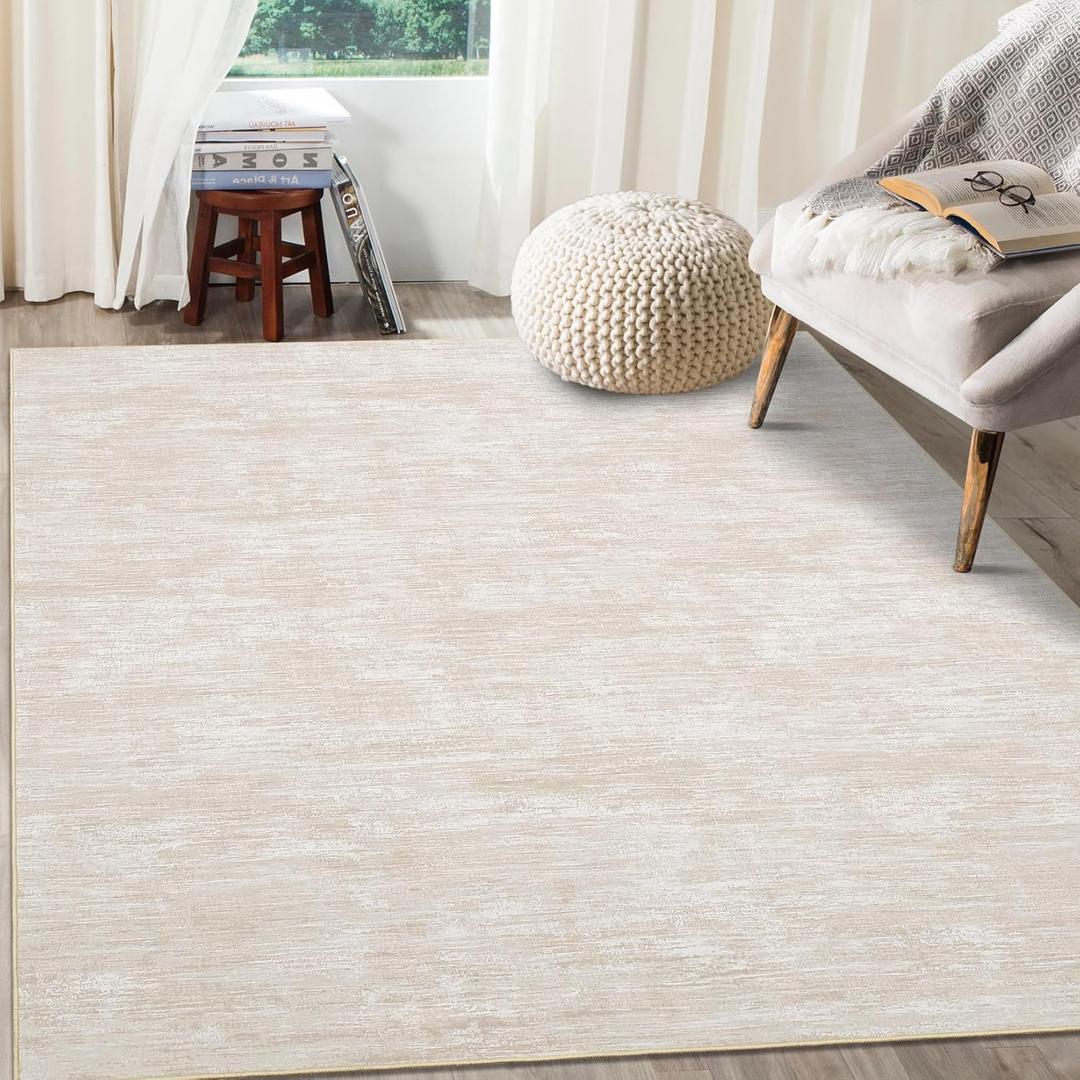 RUGSREAL Bedroom Rug 3x5 Washable Rug for Living Room Small Entryway Carpet with Rubber Backing Stain Resistant Dining Room Throw Mat Modern Solid Color Area Rug for Bedside Kitchen, Beige