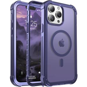for iPhone 13 Pro Max case, with [Compatible with MagSafe][Military Grade Drop Protection][Heavy Duty Protection][Non-Slip][Shockproof] with 2-Layer Durable Bumper Phone Case 6.7''-Dark Purple