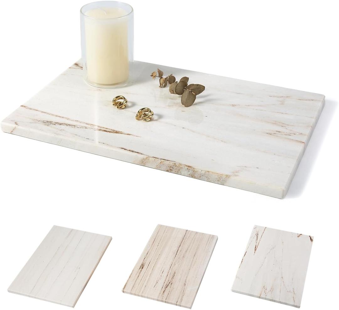 Koville Marble Cutting Board for Kitchen, 12" x 8" Real Stone Slab Marble Cheese Board for Home Decor, Stone Pastry Boards Cutting Boards Candle Plate (White/Brown Random)- Palissandro Classico