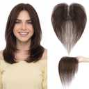 Hair Toppers for Women Real Human Hair 3603D Cover Human Topper for Thinning No Bangs Middle Part Lace Base 11 Inch Hairpieces for Women (Side Bangs, Dark Brown)