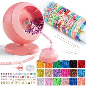 Electric Bead Spinner for Jewelry Making, 4500 PCS Clay Beads for Necklaces and Bracelets, Beginner Bracelet Making Kit, DIY Arts and Crafts Birthday Gifts(Pink)