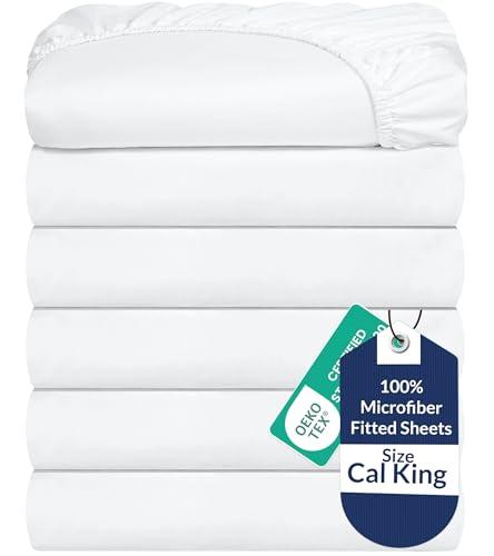 Royale Linens 4 Pack California King Fitted Sheet Set - Bottom Sheet - Soft & Breathable - Brushed 1800 Microfiber - Wrinkle Resistant - Hotel Quality Deep Pocket Stretches Up to 16" (Cal King,White)