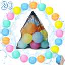 20 PackReusable Water Balloons for Kids  Deluxe Pack, Reuse over 2000+ Times, Fast Refillable Water Bombs Splash Balls with Mesh Bag, Summer Pool Beach Water Toys, Enjoy Your Water Balloon Battles