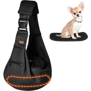 CUBY Dog and Cat Sling Carrier - Hands Free Reversible Pet Papoose Bag - Soft Pouch and Tote Design - Suitable for Puppy, Small Dogs Cats Outdoor (Black-Mesh, Adjust Strap 2.0)