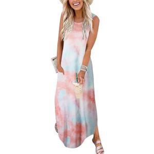 ANRABESS Women Casual Loose Sundress Sleeveless Split Maxi Long Beach Shirt Dress Travel Vacation 2025 Summer Outfits (Large, Tie Dye Rainbow)