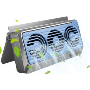 Car Solar Powered Exhaust Fan Car Window Exhaust Fan 180 Vehicle Ventilation Fan Car Radiator Cooling Fan Air Vent Cooler Ventilation System with Three Air Outlet (Gray-Blue)