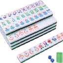 American Mahjong Tile Set, 166 Green Mahjong Tile Set American, Acrylic Engraved American Mahjong Tiles Set with Carrying Bag, 2 Dice and Mahjong Instructions (Blue and Green Color)