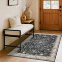Boho Washable 4x6 Entryway Rug - Non-Slip Low Pile Geometric Area Rug for Living Room, Large Kitchen, Bedroom, Office - Ultra Soft Dark Modern Aesthetic Decor, Black & Multi