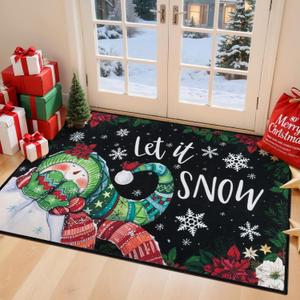 Ileading Christmas Doormat Xmas Black Snowman Non Slip Welcome Mat, Low-Profile Entryway Rug for Winter Holiday Decor, Machine Washable Oversized Switch Door Mat for Pet Home Kitchen Patio 32"x48"