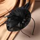 Zinniday Fascinator Tea Party Hat - 2026 Derby Pillbox Kentucky Hat for Women (7.87x5.9inch) (Black)