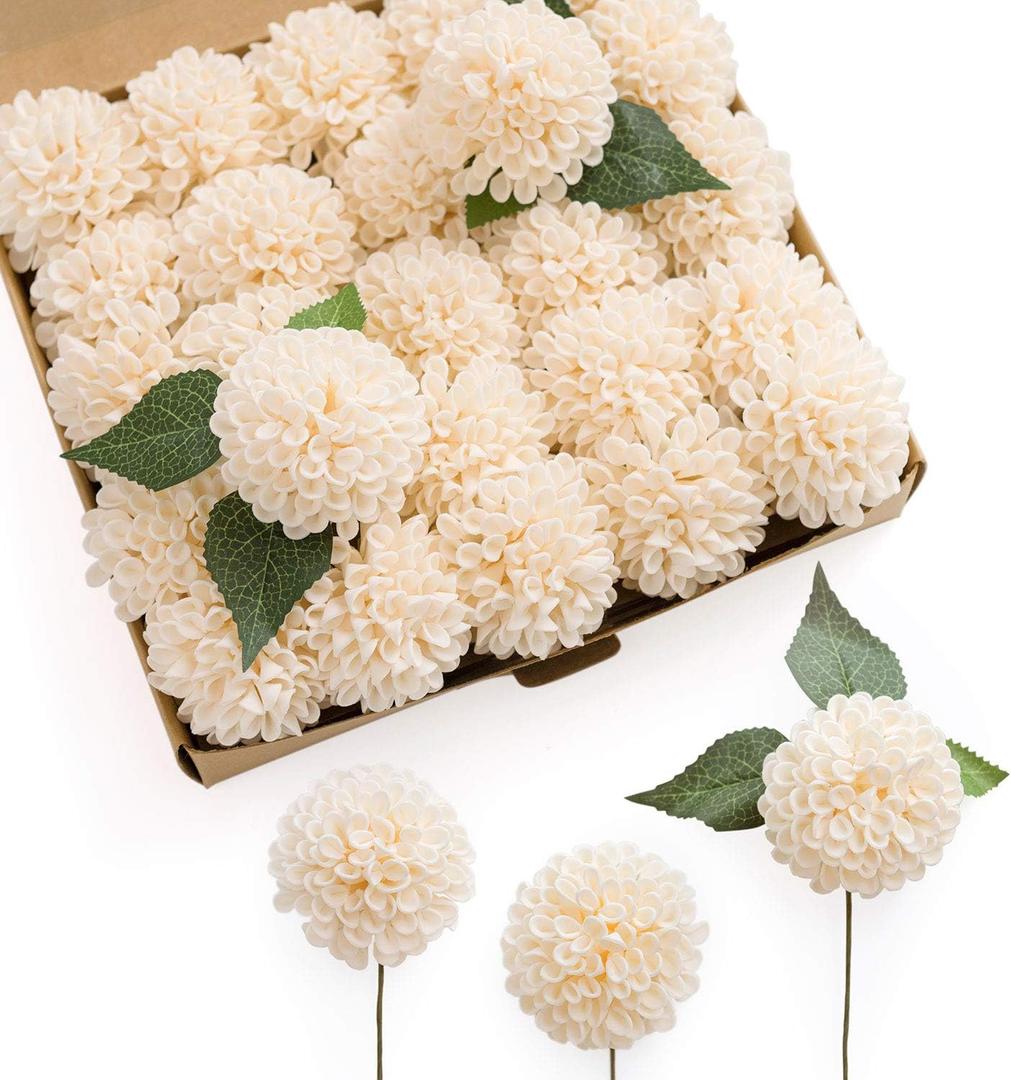 Ling's Moment Cream Dahlia Foam Artificial Flowers Real Touch Faux Fake Flower for Home Decor Graduation Baby Shower Decorations Outdoors Party Favors Wedding Gifts Centerpieces Arrangements 25pcs