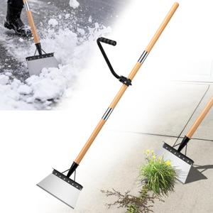 Iron Weeding Rake with 47.24" Long Handle, 9.25" Widened Garden Flat Shovel Ergonomic Auxiliary Handle for Weeding, Lawn Edging, Snow Removal, Ice Scraping-Tool-Free Assembly&Storage